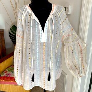 BELLE VERE Cotton Blend Long Sleeve Gorgeous Top! Colors and Metallic Design! Lg